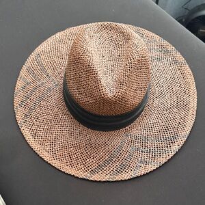 Wide Brim Straw Fedora Hat with Black Band